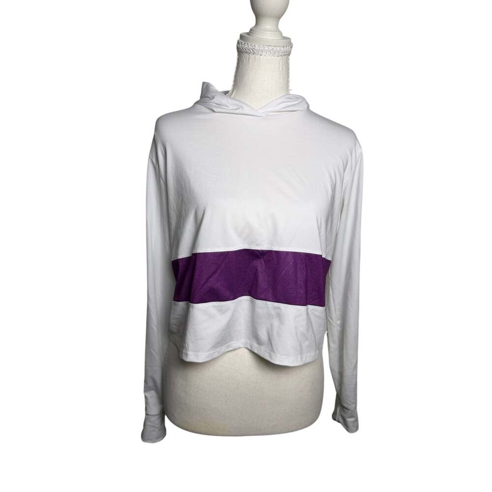Lucky in Love Women's White Purple Colorblock Cropped Athletic Hoodie